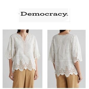 Democracy Women's Crochet Cotton Peplum Top S